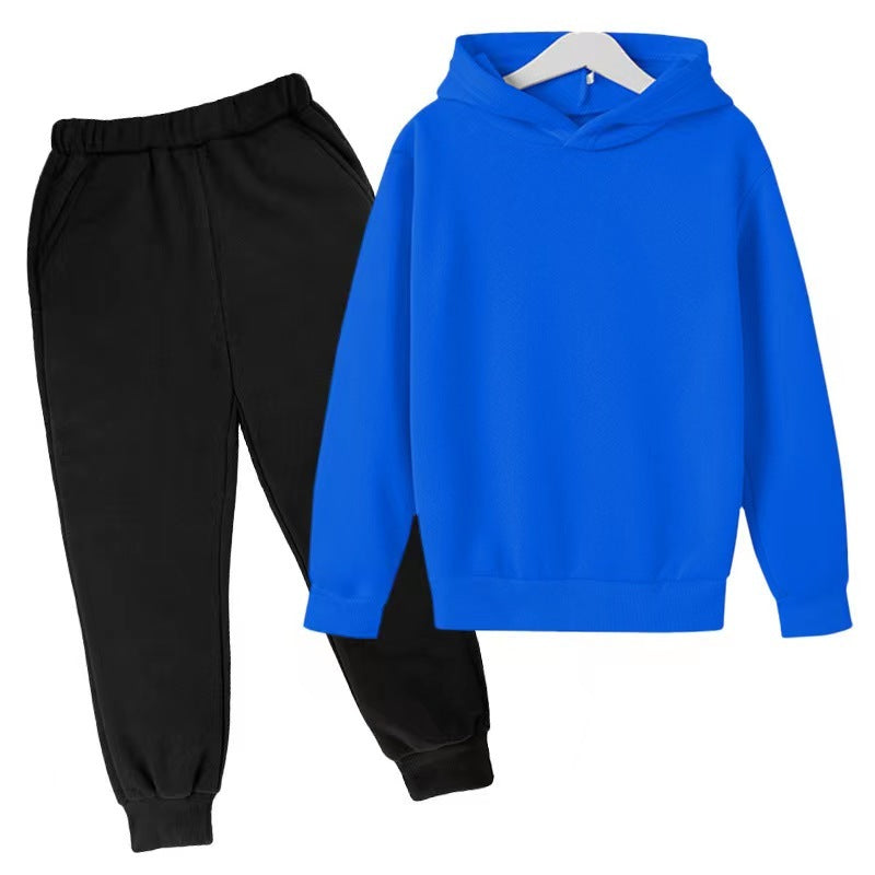 Solid Color Set With Fleece Loose Fitting Hoodie And Pants, Two-piece Set