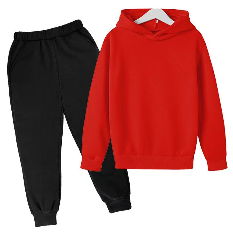 Solid Color Set With Fleece Loose Fitting Hoodie And Pants, Two-piece Set