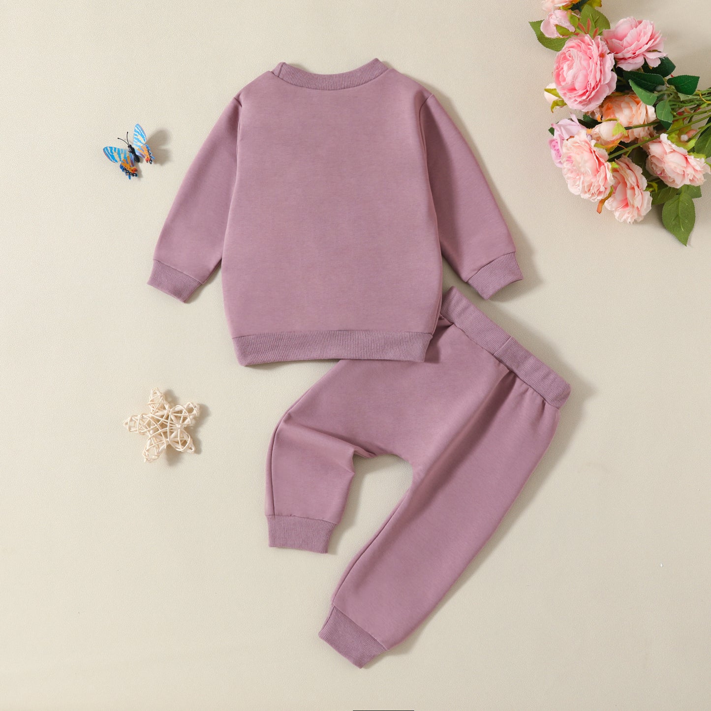 Girls' Printed Solid Color Hoodie Trousers Casual Two-piece Suit