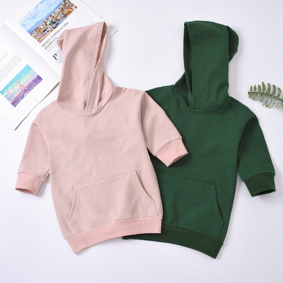 Candy-colored hooded medium length hoodie