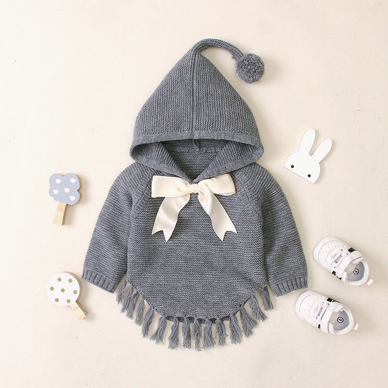 European and American Knitted Hoodie With Bow