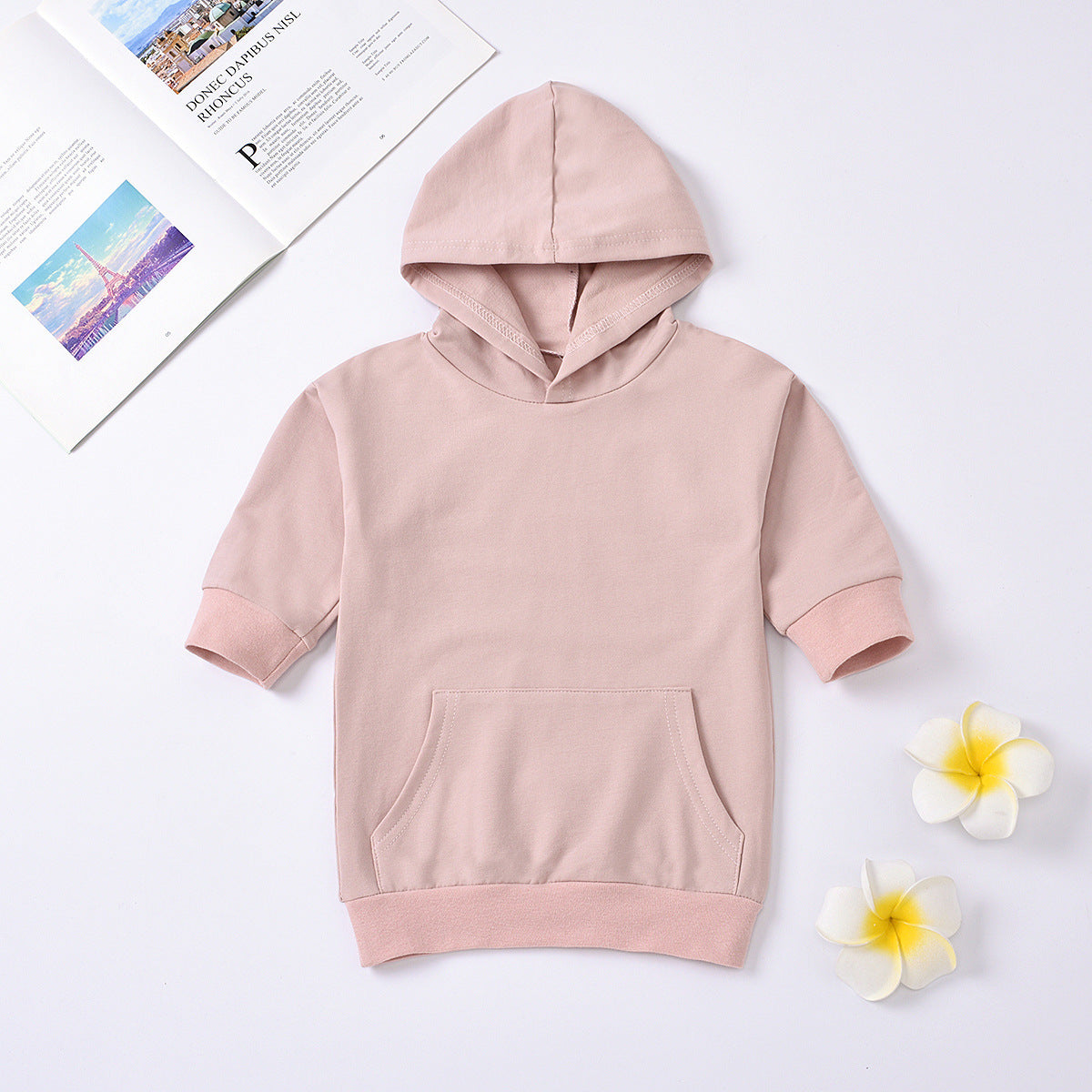 Candy-colored hooded medium length hoodie