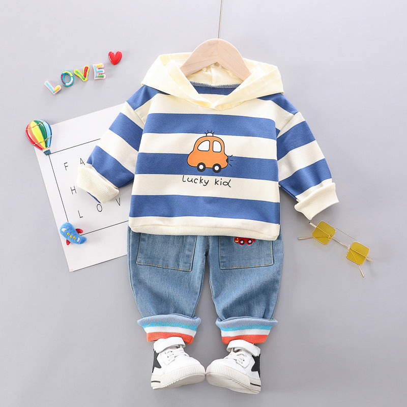 Children's Fashion Striped Car Hoodie Set