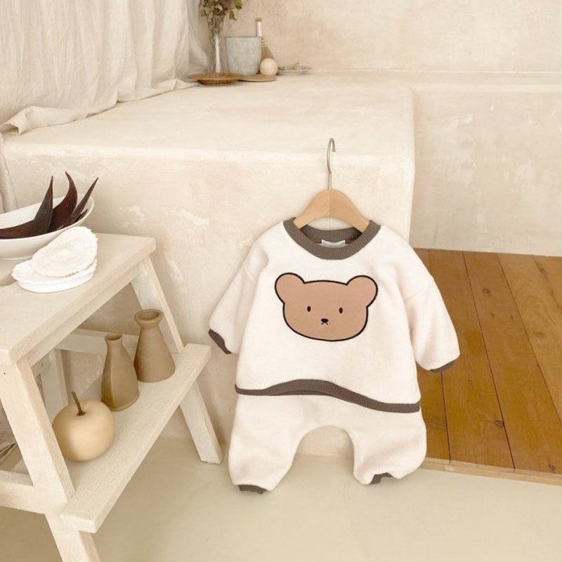 Cartoon Bear Hoodie Sweatpants Two-piece Set Western Style Leisure Suit