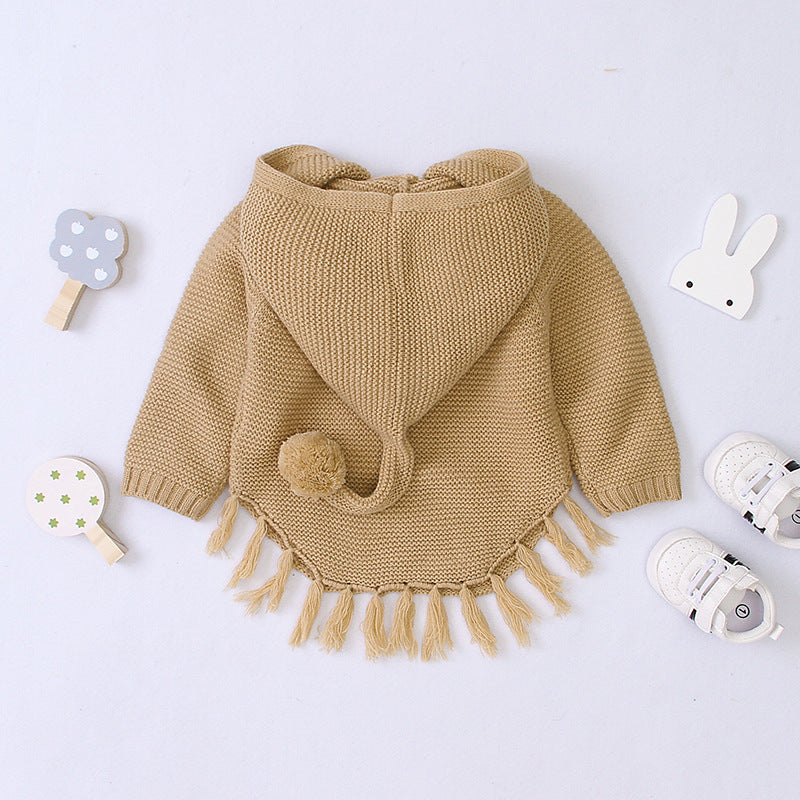 European and American Knitted Hoodie With Bow