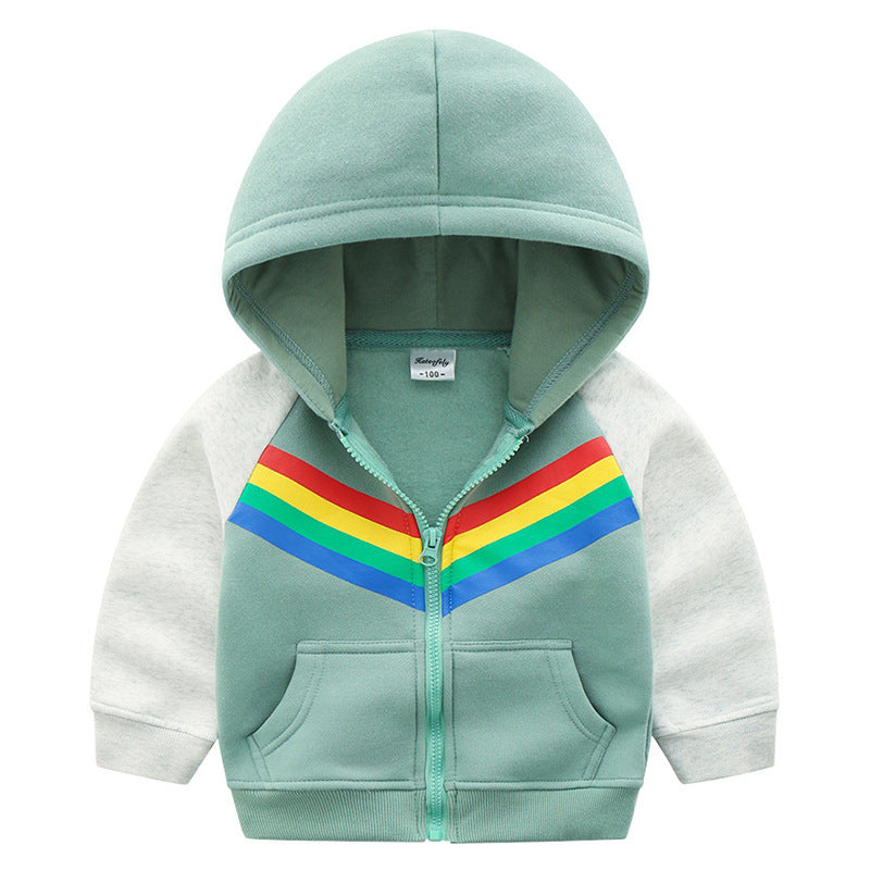 Boys Print Rainbow Zipper Hoodie Sweatshirt