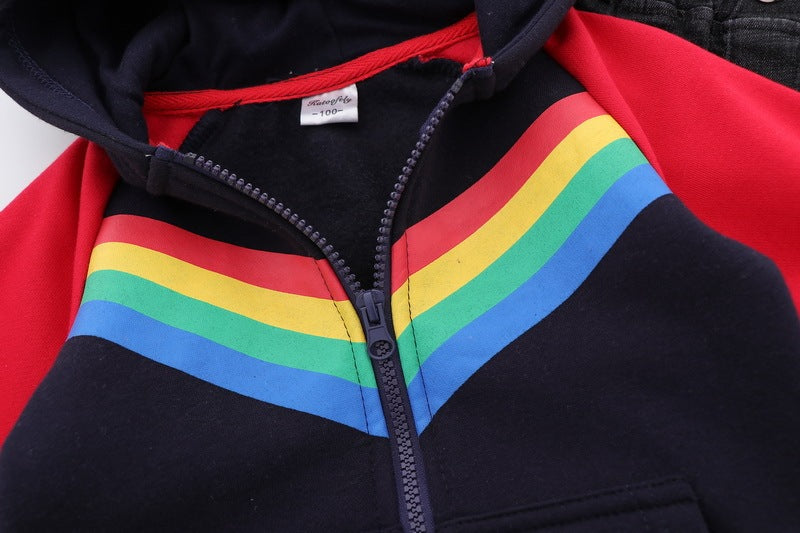 Boys Print Rainbow Zipper Hoodie Sweatshirt