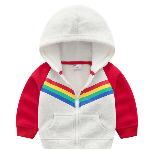 Boys Print Rainbow Zipper Hoodie Sweatshirt