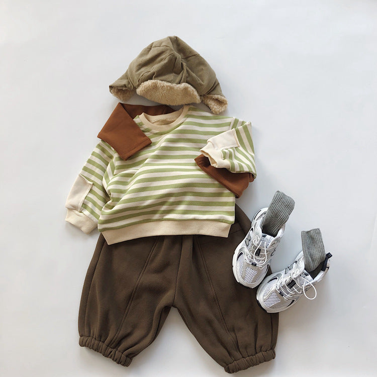 Children's striped hoodie wool snare jumper