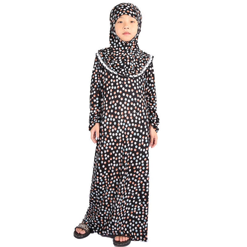 Robe Hui Girl Clothes Middle Eastern Islamic Floral Cloth Kids Prayer Robe