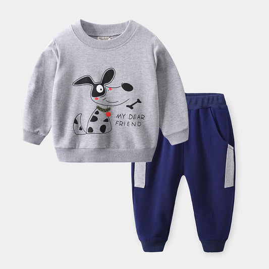 Children's Cartoon Printed Casual Suit Two-piece Hoodie Loose Trousers