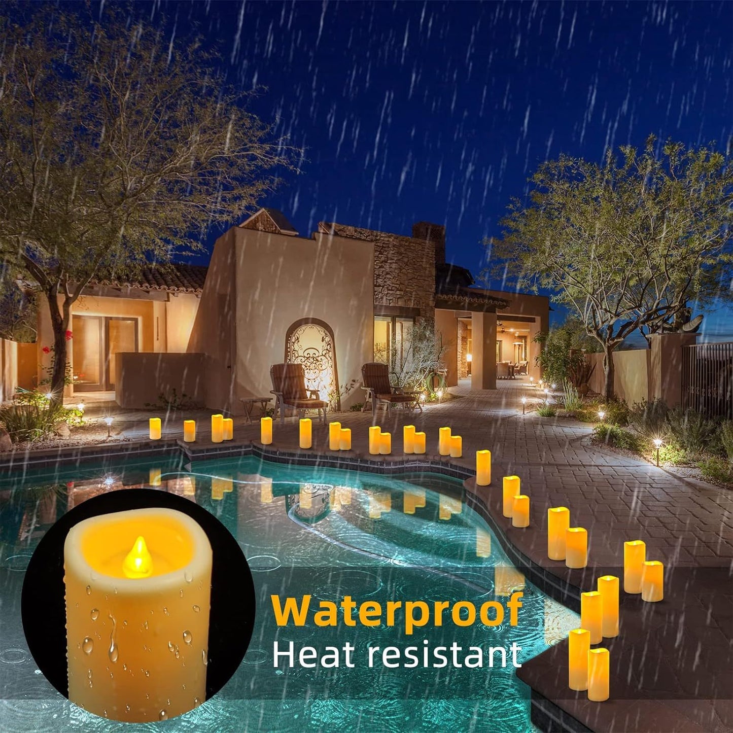 Flameless Candles,LED Battery Operated Candles Set Of 9 Waterproof Outdoor Indoor Candles With 10-Key Remote And Cycling 24 Hours Timer Ivory