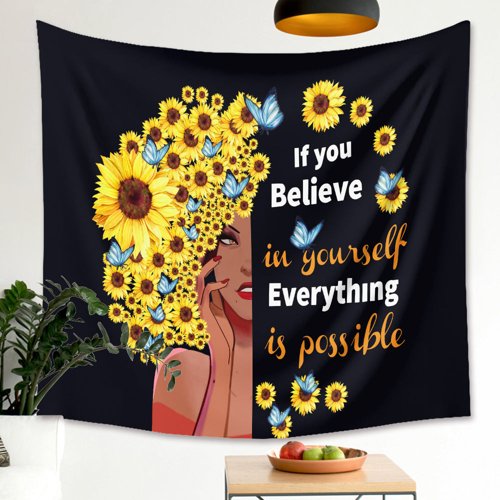 Sunflower Girl Tapestry Home Wall Decor