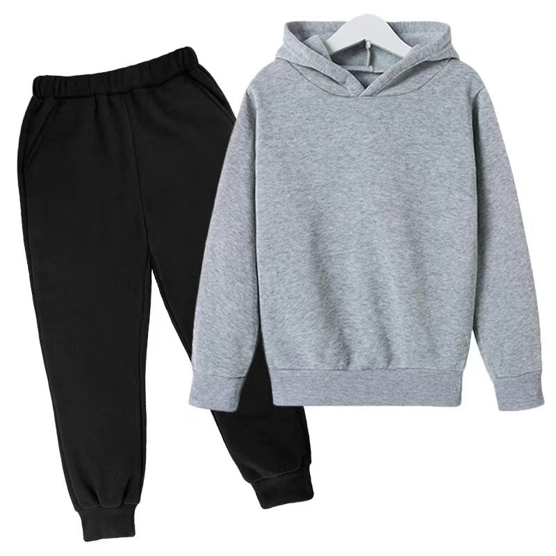 Solid Color Set With Fleece Loose Fitting Hoodie And Pants, Two-piece Set