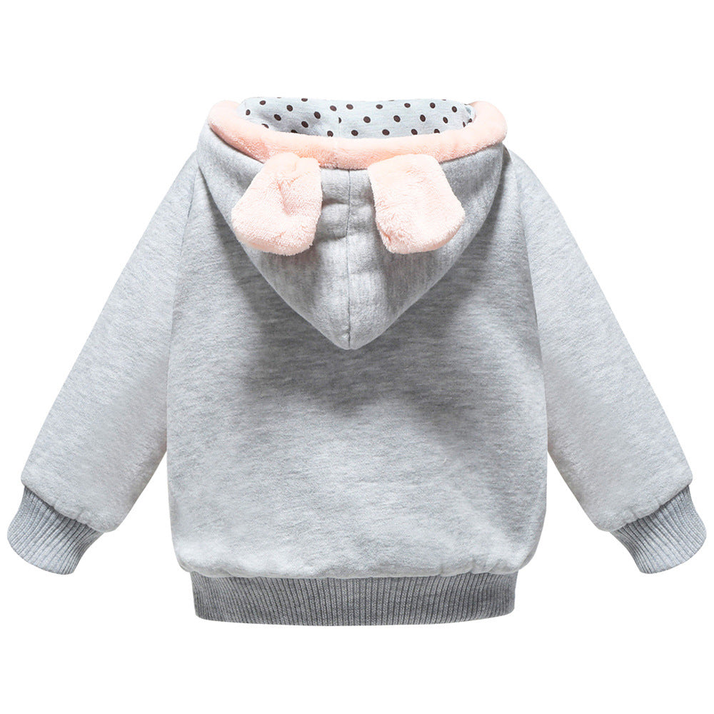 Children's Hooded Warm Jacket With Velvet Hoodie Round Neck