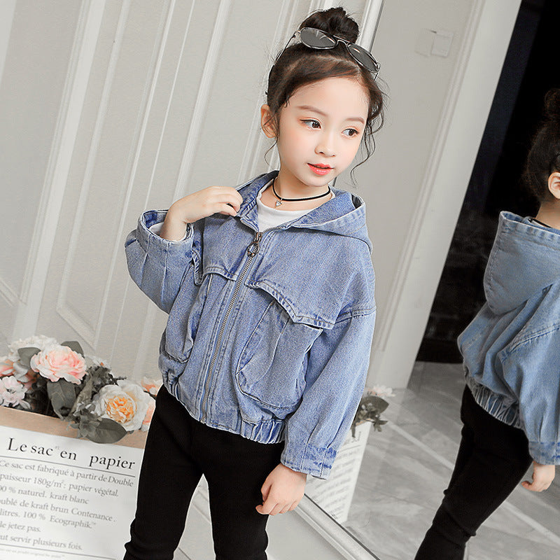 Mmiddle and large children's zipper denim Hoodie