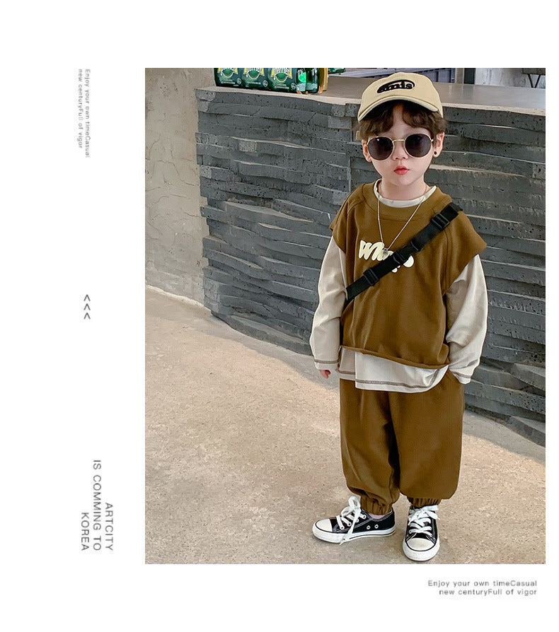 Children's Hoodie Korean Version Explosive Street Work Suit Three Piece Set