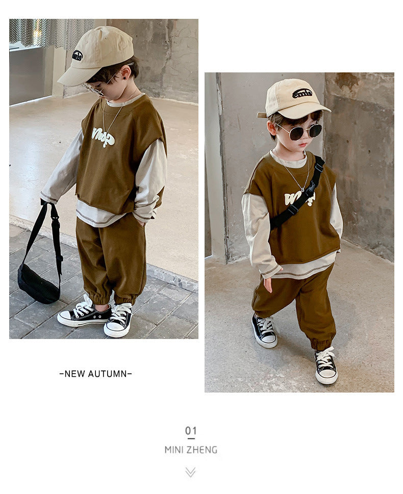 Children's Hoodie Korean Version Explosive Street Work Suit Three Piece Set