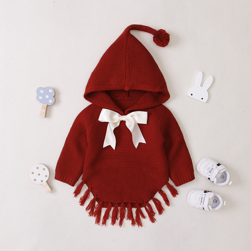 European and American Knitted Hoodie With Bow