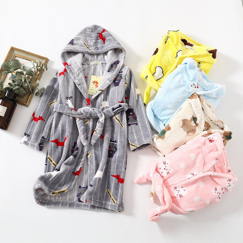 Children Clothing Home Clothes Flannel Men's Women's Hoodie Coral Velvet Night-robe