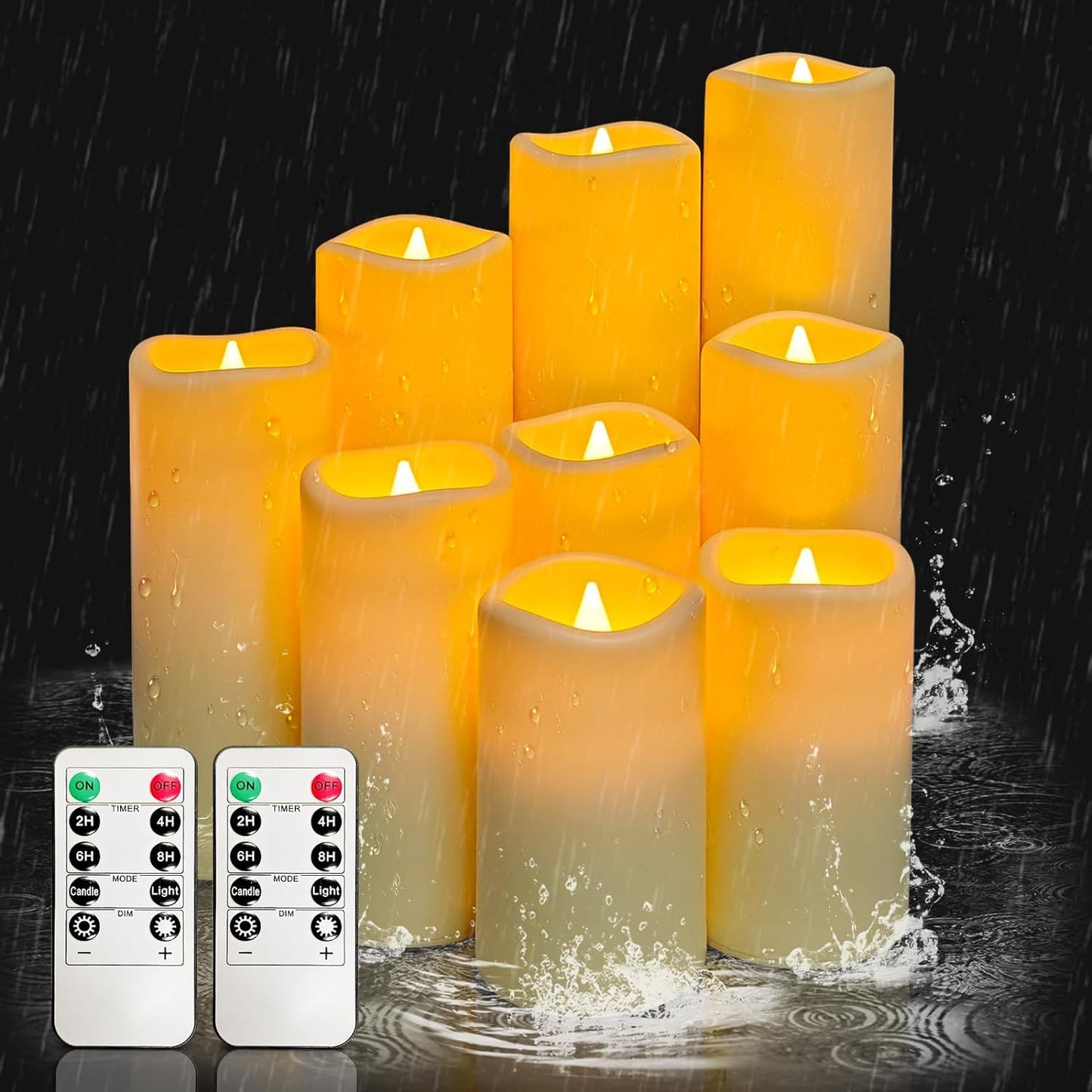 Flameless Candles,LED Battery Operated Candles Set Of 9 Waterproof Outdoor Indoor Candles With 10-Key Remote And Cycling 24 Hours Timer Ivory