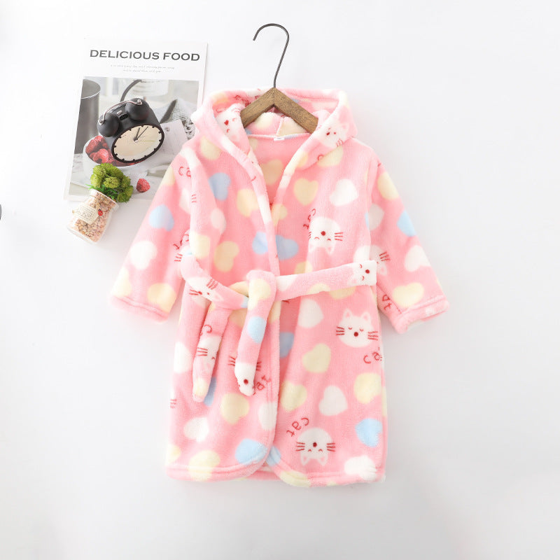 Children Clothing Home Clothes Flannel Men's Women's Hoodie Coral Velvet Night-robe