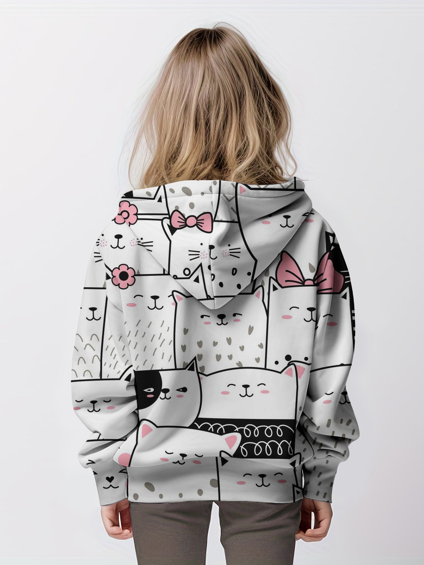 Foreign Trade Wholesale Personalized Cartoon Cat Hoodie Long-sleeved Sweater