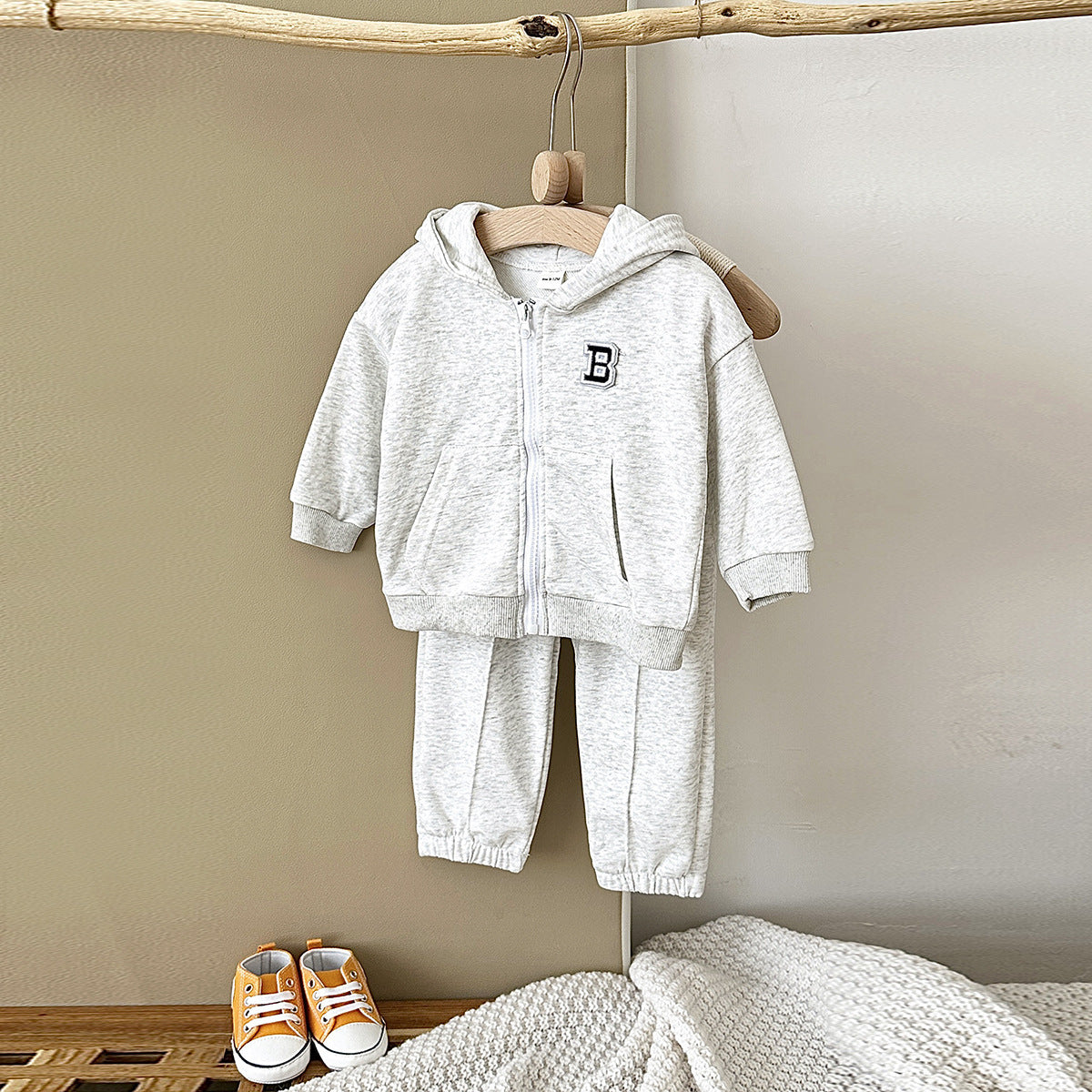 Fashion Personality Children's Gray Hoodie Suit