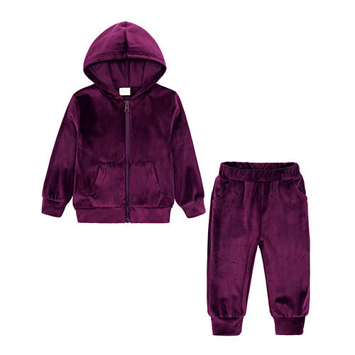 Children's Gold Velvet Long Sleeved Hoodie And Pants Set