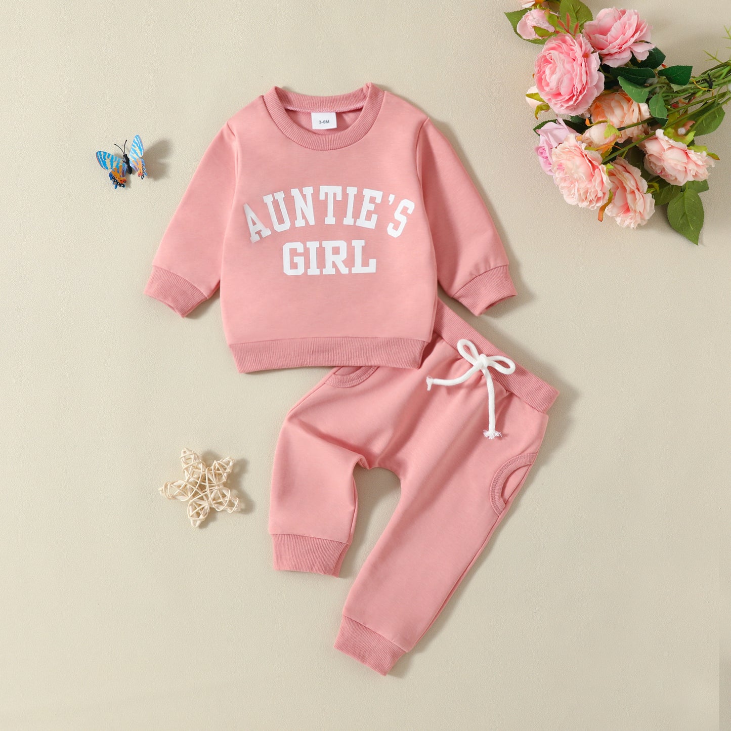 Girls' Printed Solid Color Hoodie Trousers Casual Two-piece Suit