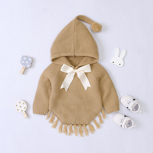 European and American Knitted Hoodie With Bow