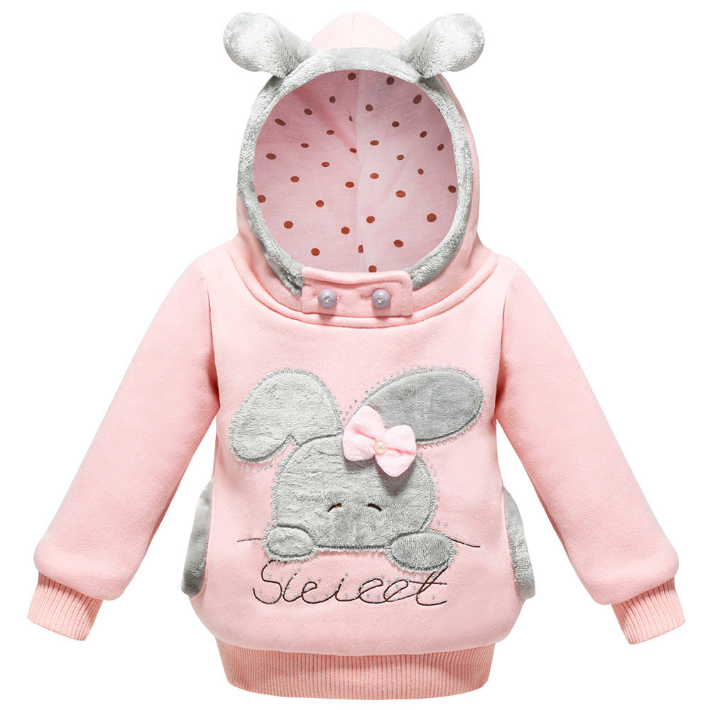 Children's Hooded Warm Jacket With Velvet Hoodie Round Neck