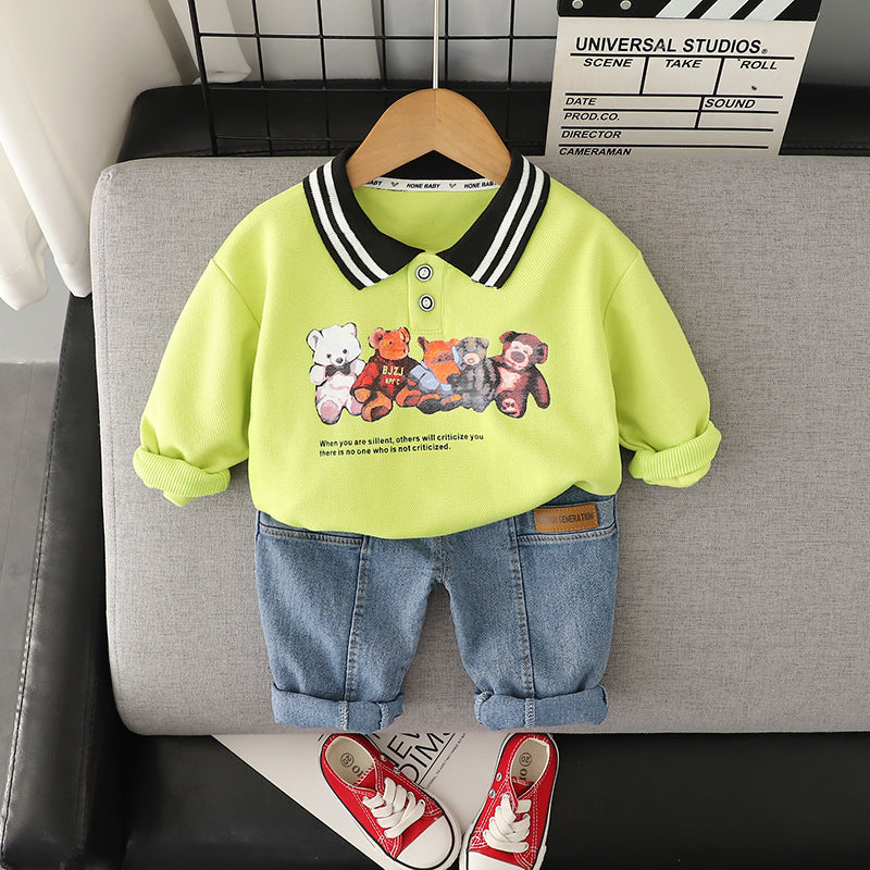 Cartoon Printed Children's Hoodie And Pants Set