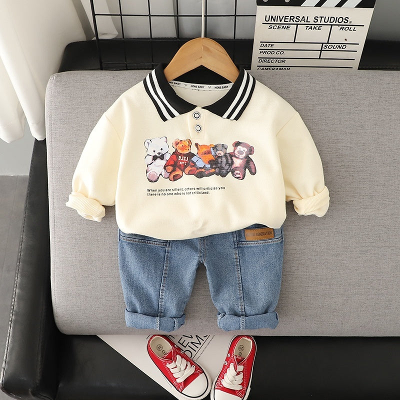 Cartoon Printed Children's Hoodie And Pants Set