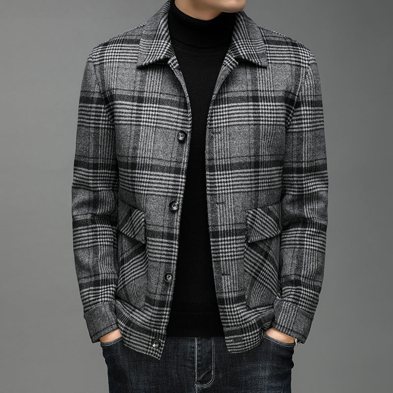 Men's Short Woolen Coat Warm Lapel