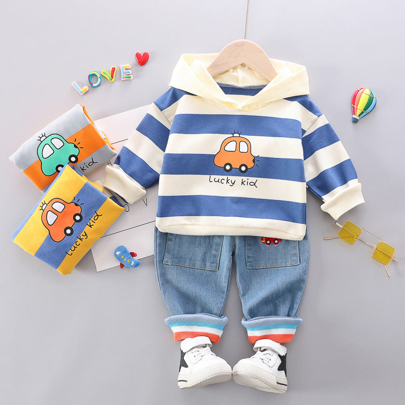 Children's Fashion Striped Car Hoodie Set