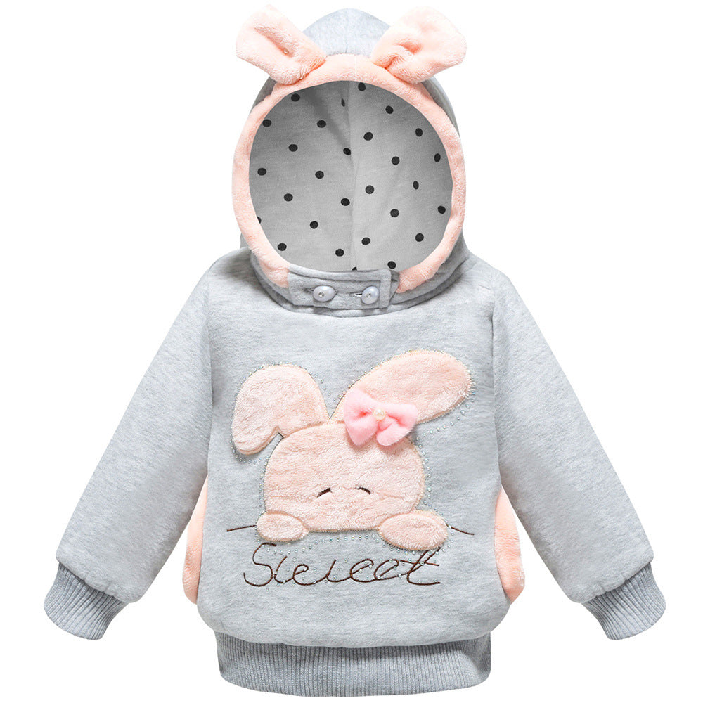 Children's Hooded Warm Jacket With Velvet Hoodie Round Neck