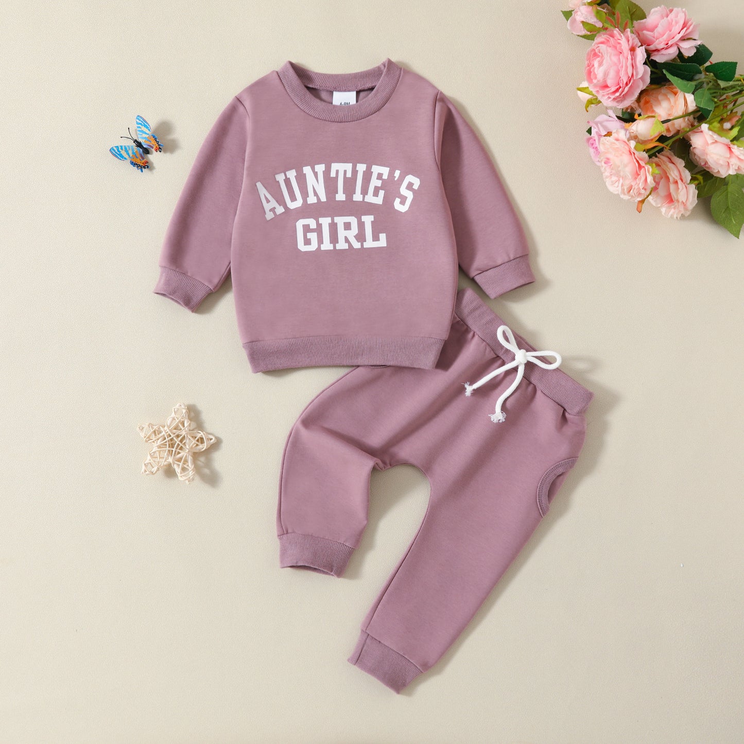 Girls' Printed Solid Color Hoodie Trousers Casual Two-piece Suit