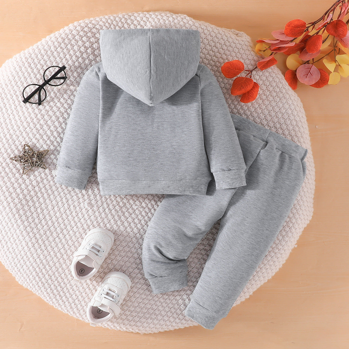 Baby Boy Solid Color Hoodie Trousers Suit