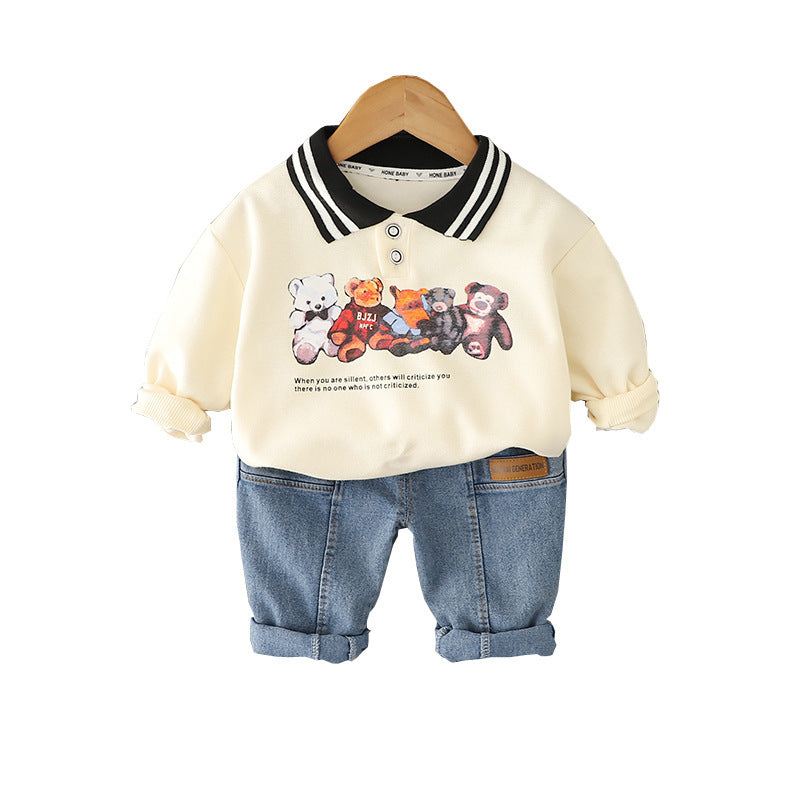 Cartoon Printed Children's Hoodie And Pants Set