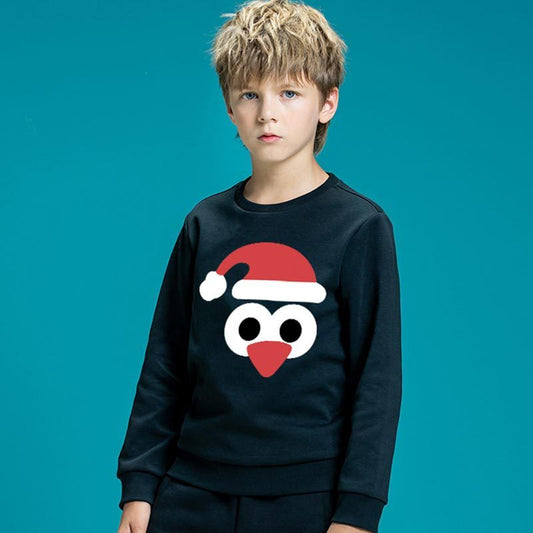 Cute Cartoon Christmas Hat Printed Children's Hoodie