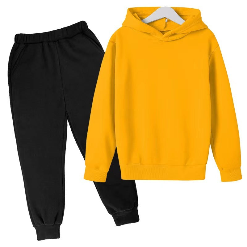 Solid Color Set With Fleece Loose Fitting Hoodie And Pants, Two-piece Set