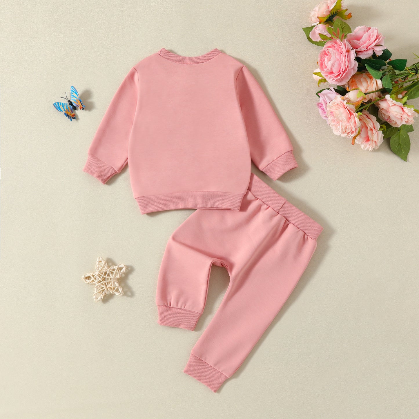 Girls' Printed Solid Color Hoodie Trousers Casual Two-piece Suit