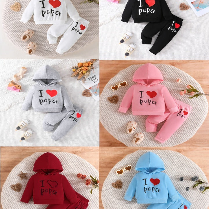 New Baby Love Letter Printed Hoodie Trousers Set