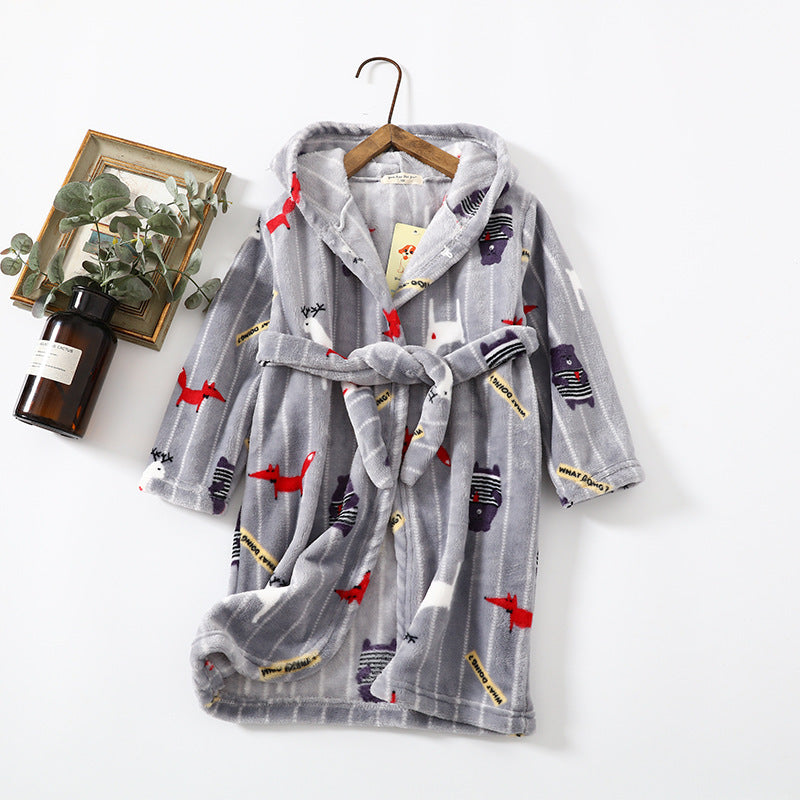 Children Clothing Home Clothes Flannel Men's Women's Hoodie Coral Velvet Night-robe