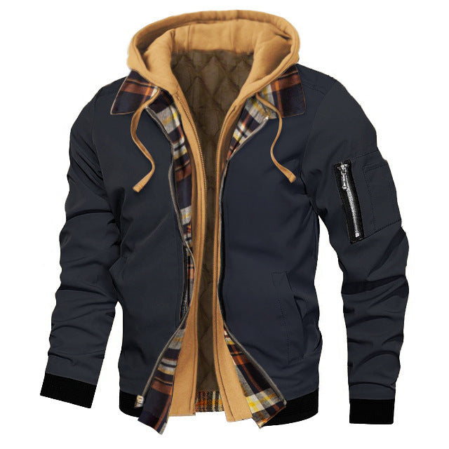 Autumn And Winter Thick Plus Size Men's Solid Color Hooded Jacket