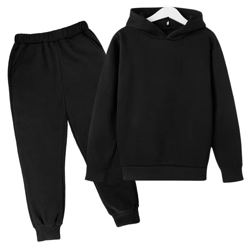 Solid Color Set With Fleece Loose Fitting Hoodie And Pants, Two-piece Set