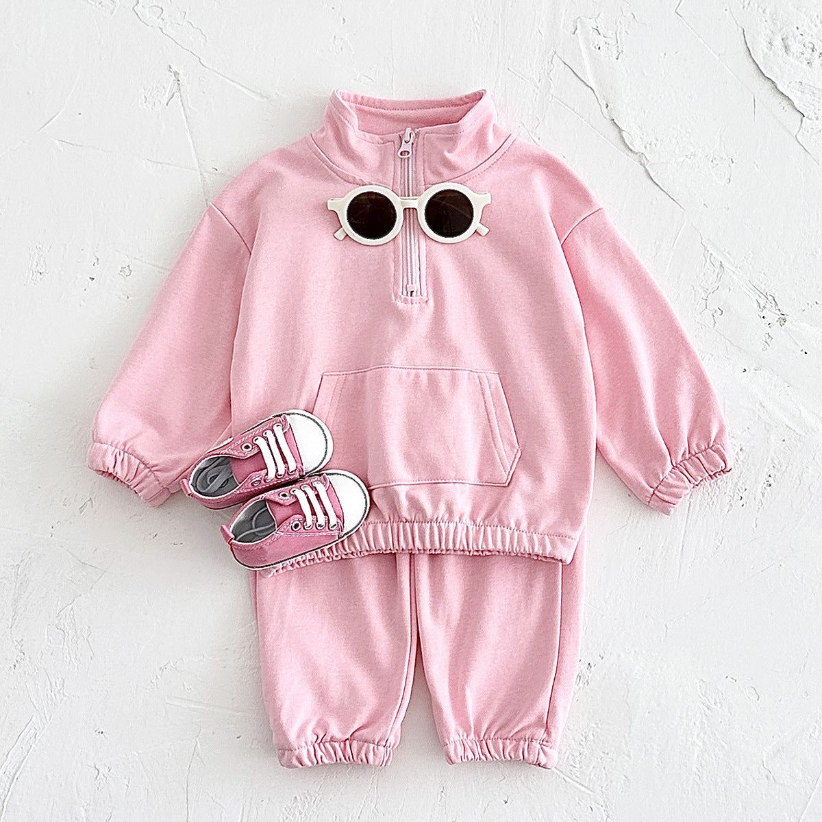 Zipper Stand Collar Long Sleeved Children's Hoodie Set