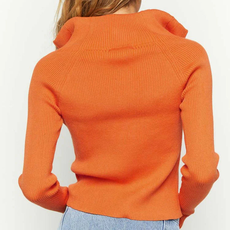 Women's Stand Collar Knitted Zipper Sweater Coat