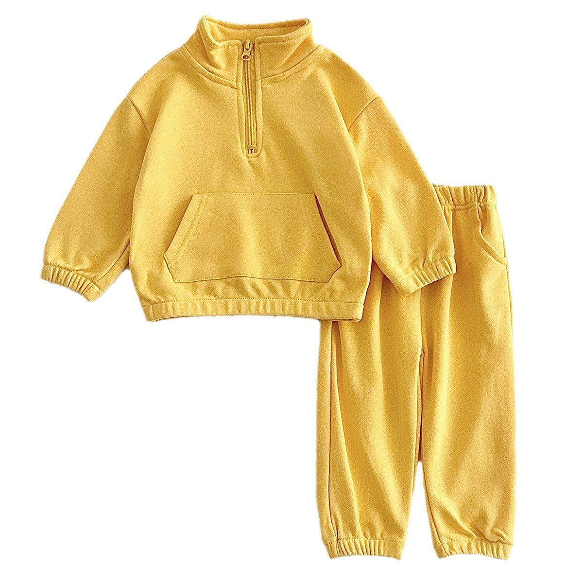 Zipper Stand Collar Long Sleeved Children's Hoodie Set